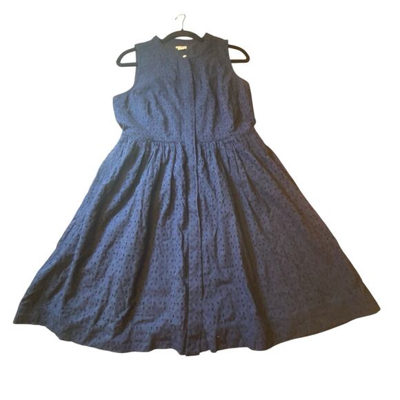 J. Crew Navy Blue Eyelet Shirt Dress Size 8 Sleeveless Summer Fit & Flare - Picture 5 of 16